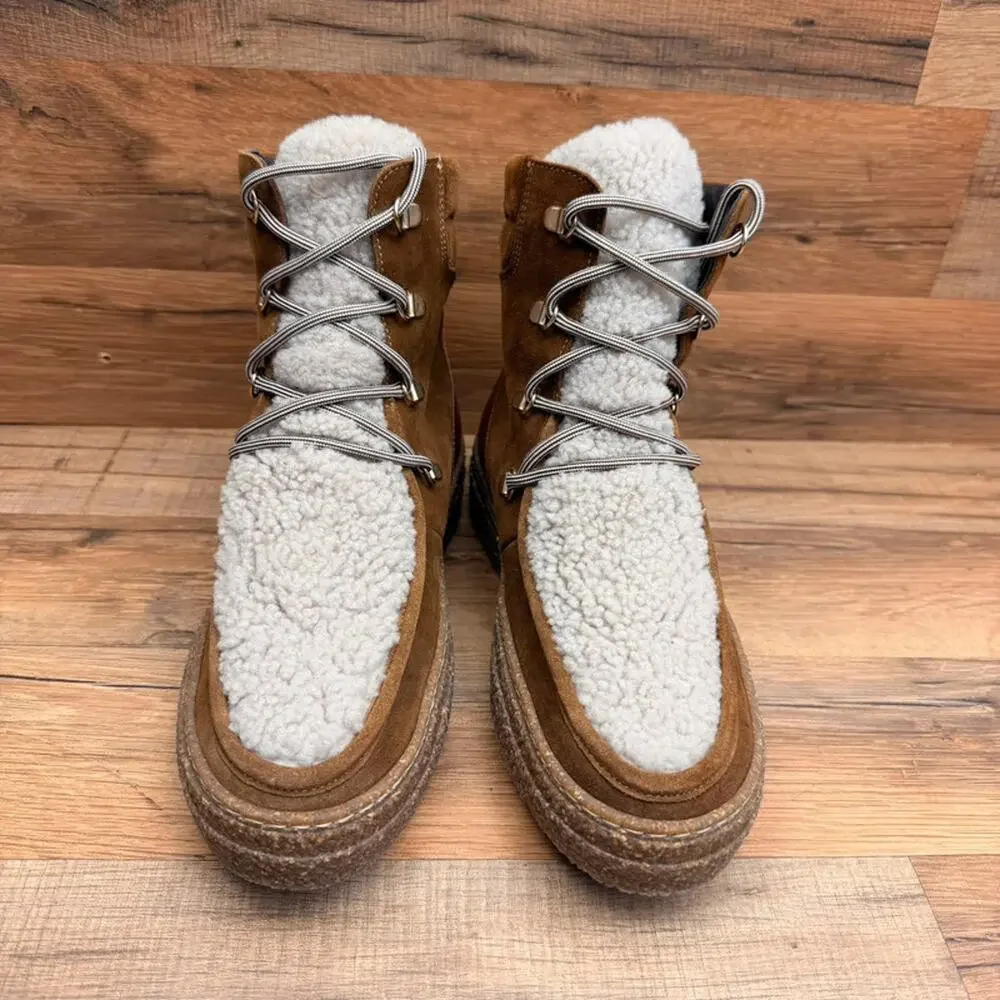 Aquatalia size 9 Taelyn Suede Shearling Bootie Walnut Caramel